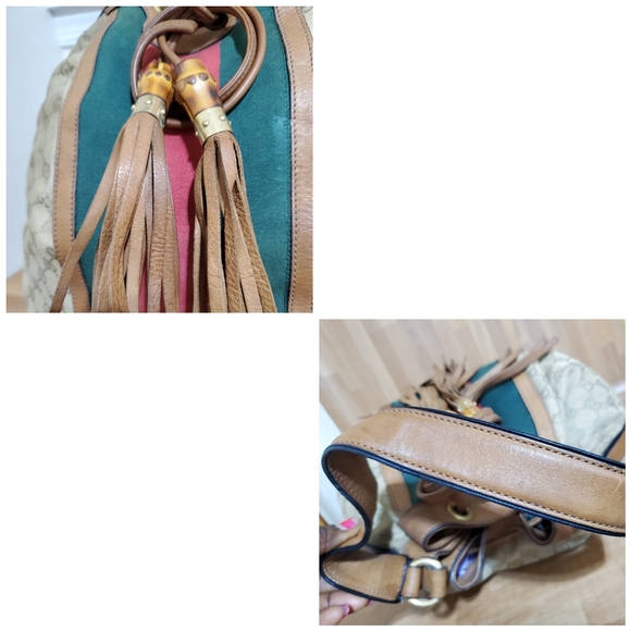 GUCCI Monogram Web Rania Drawstring Shoulder Bag Sand - Picture 9 of 12